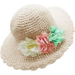 Bienvenu Girl Kids Summer Wide Brim Floppy Beach Sun Visor Hat with Flowers