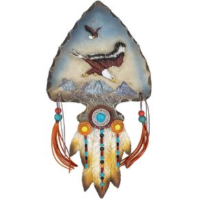 Ebros Native American Indian Majestic Eagle Soaring Over The Mountains Figurine Dreamcatcher with Beaded Lace Feather Headdress and Turquoise Gem Wall Hanging Decor Dream Catcher Ornament Decoration
