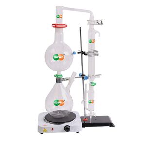 New 2000ml Lab Essential Oil Steam Distillation Apparatus Glassware Kits Water Distiller Purifier w/Hot Stove Graham Condenser S35 and 24/40 Joint