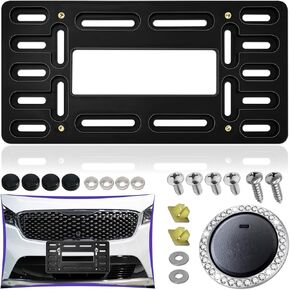 ZXFOOG Front License Plate Bracket for Hyundai and Kia 2000-2023, Front Bumper License Plate Mounting Kit, 2 Drill Holes Car Tag Holder with Screw Bolt Caps