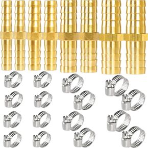 Brass Hose Barb 1/4" 5/16" 3/8" 1/2" Splicer Mender Assortment Kits with Stainless Steel Pipe Clamps air hose repair kit for Pipe Line/Fuel/Air