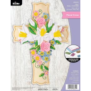 Bucilla Felt Applique Wall Hanging Kit, Floral Cross, Perfect for DIY Arts and Crafts, 89650E