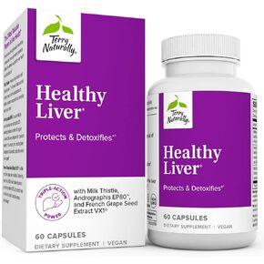 Terry Naturally Healthy Liver - 60 Capsules - with Milk Thistle, Andrographis EP80 & French Grape Seed Extract VX1 - Non-GMO, Vegan - 60 Servings