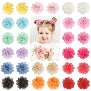 30pcs 2" Chiffon Flower Pearl Hair Clips for Girls Half Lined Non Slip Tiny Baby Clips Hair Accessories for Baby Girls Newborns Infants Toddlers 15 Colors in Pairs