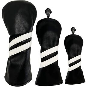 3pcs Golf Wood Head Covers Headcovers Set Includes Driver Headcover fits up to 460cc Drivers, Rotatable Golf Fairway Wood Headcover and Hybrid Head Cover