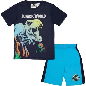 Jurassic World Boys Short Sleeve T-Shirt & Shorts, 2-Piece Dinosaur Outfit Set for Kids and Toddlers
