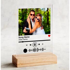 SAME DAY SHIP Song Plaque with Wooden, Acrylic, Led Light Stand - Personalized Gift Music Plaque Photo Gift Personalized Couples Gift Romantic Gift Valentines day gift