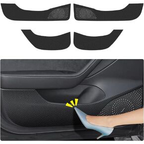 LUNQIN Car Door Anti Kick Pad for Tesla Model 3 2017 2018 2019 2020 2021 2022 2023 Accessories Carbon Fiber Style Leather Sticker Door Sill Protector Cover Edge Guard Side Mat Interior Dirty Stickers