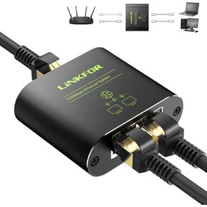 LiNKFOR Ethernet Splitter 1 in 2 Out,1000Mbps High Speed Ethernet Splitter RJ45 Network Extension Connector with USB Type C Cable Gigabit Ethernet Switch Network Sharing for Cat8 Cat7 Cat6 Cat5 Cat5e