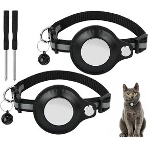 DS. DISTINCTIVE STYLE Cat Collar Compatible with Airtag 2 Pieces Adjustable 8-13 Inch Breakaway Cat Collar with Reflective Strap, Bell and Safety Buckle for Cats and Small Breed Dogs