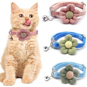 طوق القطط للقطط: طوق قطة مع زهرة قابلة للتعديل، أطواق على شكل زهرة زهور قابلة للتعديل، أكسسوارات طوق لطيفة للفتيات للقطط الصغيرة والجرو والحيوانات الأليفة الصغيرة، 3 عبوات in Kuwait