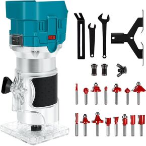 ماكينة تشذيب جهاز توجيه بدون فرشاة من ConBlom، جهاز توجيه كهربائي 18 فولت 30000 دورة في الدقيقة، جهاز توجيه حافة لاسلكي متوافق مع بطارية ماكيتا، مجموعة لقم توجيه 15 قطعة 1/4 بوصة (6.35 مم) (أداة فقط) in Kuwait