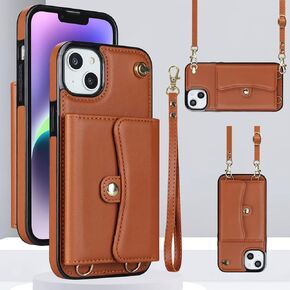 for iPhone 15 Case 6.1 Inch, Crossbody Purse Wristlet Shoulder Strap Trendy Protective Cover for iPhone 15 -Black
