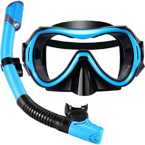 WHOHOLL Snorkeling Gear for Adults, Anti-Fog and Anti-Leak Dry Snorkel Set with 180°Panoramic Wide View Diving Mask Snorkel Kit for Snorkeling Scuba Diving Swimming Travel