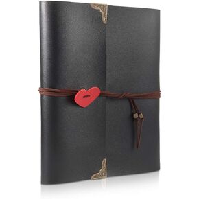 ThxMadam Leather Scrapbook Photo Album Vintage Wedding Guest Book Refillable DIY Memories Book with 60 Black Pages Gift for Christmas Valentines Anniversary Mother's Day Birthday Present for Wife Mom
