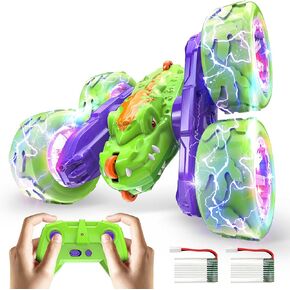 AjiAoo Remote Control Car for Boys - RC Cars Dinosaur Toys for Kids Ages 3 4 5 6 7 8, 360° Flip 4WD RC Stunt Cars with 2 Batteries and Cool Light, Toys for Boys Girls Birthday Xmas Gifts
