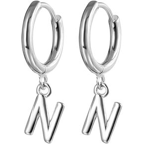 925 Sterling Silver Plated Initial Hoop Earrings for Women Teen Girls | A-Z Letters Hanging Hoops Stud Earring Fashion Jewelry Gift
