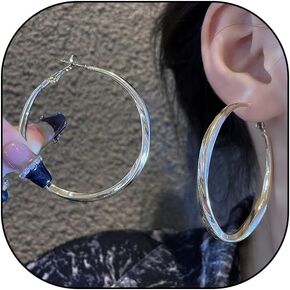 Trendy 14k Gold Hoop Earrings for Women Girls Teen,Statement Rounded Hoops Hypoallergenic Earrings,Lightweight Oversize Cute Earring Gifts