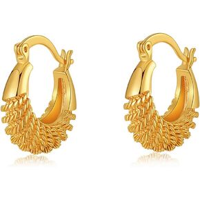 14K Gold Geometric Chunky Hoop Earrings for Women Teen Girls,Exaggerated Huggie Dangle Earrings Jewelry for Prom Party Gifts,Fashion Thick Twisted Rope Drop Earrings