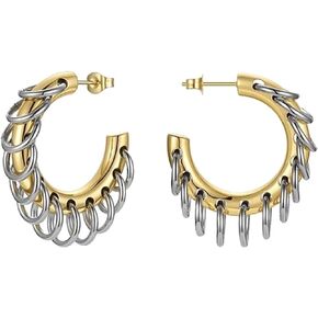 Chunky Gold Hoop Earrings Statement 18K Gold Plated C Hoop Earrings Stainless Steel Thick Hypoallergenic Hoops Earrings for Women Girls