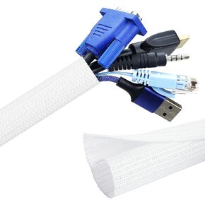 Cord Hider, 10ft - 1/2" Wire Loom, Self-Wrap Cord Organizer, Braided Cable Sleeve with 14 Reusable Cable Ties included, Cable Management for TV/PC/Home Theater/Automobile at Home/Office