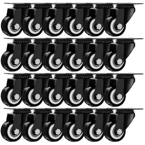 Online Best Service 24 Pack Swivel 1.5" Caster Wheels Rubber Base with Top Plate & Bearing Heavy Duty with Total Lock Brake (24 Pack with Brake)