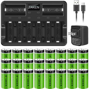 Taken CR123A Lithium Batteries for Arlo 24 Pack 3.7V 800mAh Recharged Battery with 8-Ports Charger for Arlo Cameras (VMC3030/VMK3200/VMS3330/3430/3530), Flashlight, Microphone in Kuwait