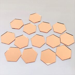 NUO RUI 100 Pcs 1’’ Hexagon Mirror Mosaic Tiles Rose Gold Color for Craft Projects