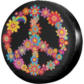 Foruidea Colorful Peace Flower Spare Tire Cover with Backup Camera Hole Wheel Tire Cover Fit Trailer, RV, SUV and Many Vehicle 17inch