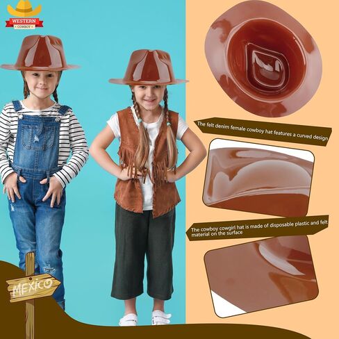 SGBETTER 15 Pcs Plastic Cowboy Hats Bulk Western Cowboy Cowgirl Party Hat Brown Wide Brim Cowboy Hat for Adult Kids Western Party Costume Accessories in Saudi Arabia