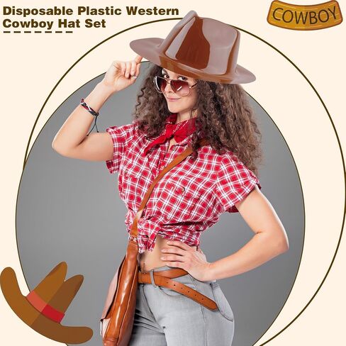 SGBETTER 15 Pcs Plastic Cowboy Hats Bulk Western Cowboy Cowgirl Party Hat Brown Wide Brim Cowboy Hat for Adult Kids Western Party Costume Accessories in Saudi Arabia