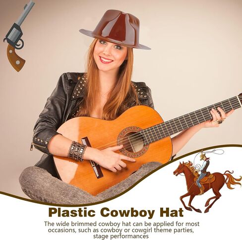 SGBETTER 15 Pcs Plastic Cowboy Hats Bulk Western Cowboy Cowgirl Party Hat Brown Wide Brim Cowboy Hat for Adult Kids Western Party Costume Accessories in Saudi Arabia