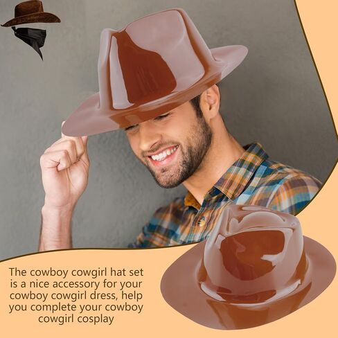 SGBETTER 15 Pcs Plastic Cowboy Hats Bulk Western Cowboy Cowgirl Party Hat Brown Wide Brim Cowboy Hat for Adult Kids Western Party Costume Accessories in Saudi Arabia