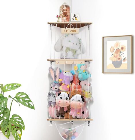 تخزين الحيوانات المحشوة من بوبوبو، منظم تعليق لغرف الأطفال، رف ألعاب خشبي ناعم مع حامل تخزين ألعاب مثبت بطول قابل للتعديل لغرفة لعب الأطفال وغرفة النوم وغرفة الأطفال in Kuwait