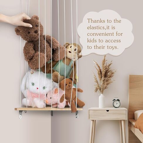 تخزين الحيوانات المحشوة من بوبوبو، منظم تعليق لغرف الأطفال، رف ألعاب خشبي ناعم مع حامل تخزين ألعاب مثبت بطول قابل للتعديل لغرفة لعب الأطفال وغرفة النوم وغرفة الأطفال in Kuwait