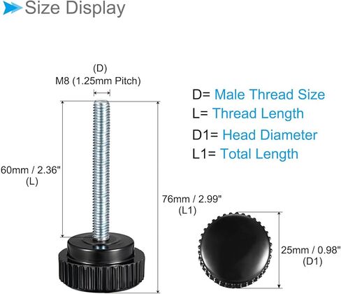 CoCud Knurled Clamping Knobs, M6 x 15mm Male Thread 20mm Head, Thermoset Plastic Thumb Screw Grip Bolt Knobs Black - (Applications: for Lathe Machinery), 6-Pieces in Kuwait