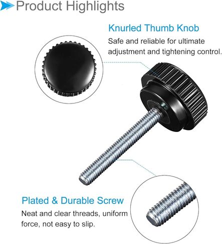 CoCud Knurled Clamping Knobs, M6 x 15mm Male Thread 20mm Head, Thermoset Plastic Thumb Screw Grip Bolt Knobs Black - (Applications: for Lathe Machinery), 6-Pieces in Kuwait