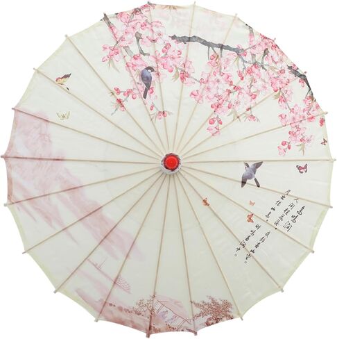 SWOOMEY Chinese Paper Umbrella Asian Oil Paper Umbrellas Chinese Parasol Umbrella Wedding Photo Props Floral Paper Umbrella Retro Japanese Decor Classical Cherry Blossom Umbrella Wooden in Saudi Arabia