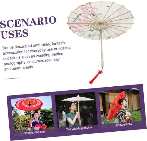 SWOOMEY Chinese Paper Umbrella Asian Oil Paper Umbrellas Chinese Parasol Umbrella Wedding Photo Props Floral Paper Umbrella Retro Japanese Decor Classical Cherry Blossom Umbrella Wooden in Saudi Arabia