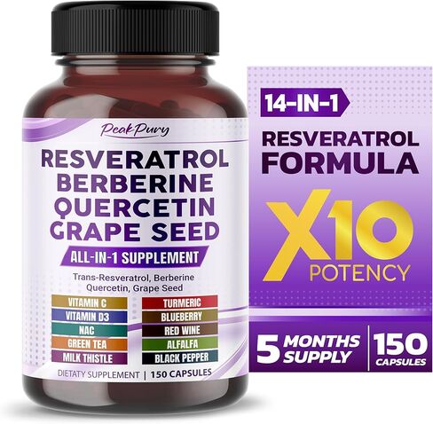 PEAKPURY Trans-Resveratrol 6000mg Berberine 4000mg Quercetin 3000mg بذور العنب 3000mg Milk Thistle - مكمل البوليفينول - صنع في الولايات المتحدة الأمريكية in Kuwait