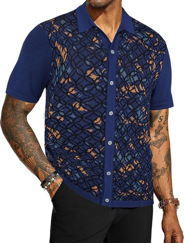 PJ PAUL JONES Mens Old Money Polo Shirt Vintage Lapel Collar Knit Shirt Pattern Short Sleeve Button Down Shirt in Saudi Arabia