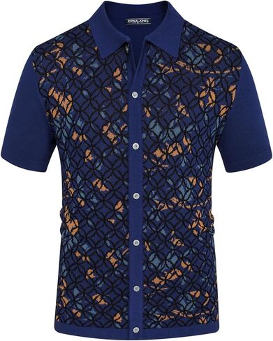 PJ PAUL JONES Mens Old Money Polo Shirt Vintage Lapel Collar Knit Shirt Pattern Short Sleeve Button Down Shirt in Saudi Arabia