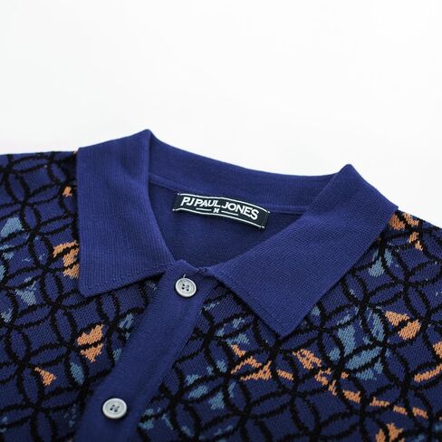 PJ PAUL JONES Mens Old Money Polo Shirt Vintage Lapel Collar Knit Shirt Pattern Short Sleeve Button Down Shirt in Saudi Arabia