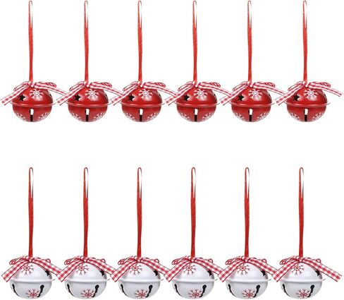 LEMESO 12 Pcs Christmas Ornament Jingle Bells Christmas Jingle Bell for Crafts Red and White with Snowflakes Patterns Jingle Bells Christmas Party Decor Christmas Trees Decors in Saudi Arabia