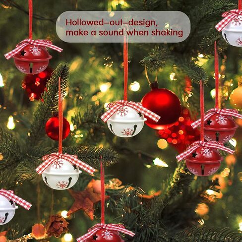 LEMESO 12 Pcs Christmas Ornament Jingle Bells Christmas Jingle Bell for Crafts Red and White with Snowflakes Patterns Jingle Bells Christmas Party Decor Christmas Trees Decors in Saudi Arabia
