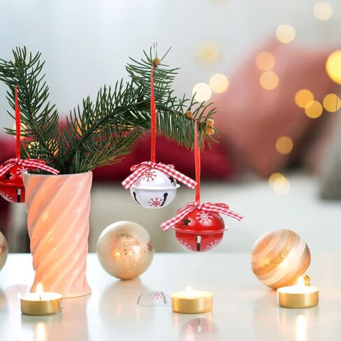 LEMESO 12 Pcs Christmas Ornament Jingle Bells Christmas Jingle Bell for Crafts Red and White with Snowflakes Patterns Jingle Bells Christmas Party Decor Christmas Trees Decors in Saudi Arabia