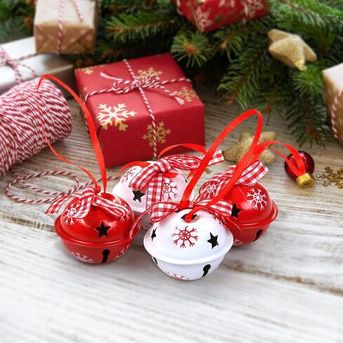 LEMESO 12 Pcs Christmas Ornament Jingle Bells Christmas Jingle Bell for Crafts Red and White with Snowflakes Patterns Jingle Bells Christmas Party Decor Christmas Trees Decors in Saudi Arabia