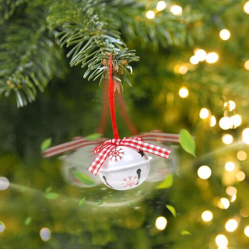 LEMESO 12 Pcs Christmas Ornament Jingle Bells Christmas Jingle Bell for Crafts Red and White with Snowflakes Patterns Jingle Bells Christmas Party Decor Christmas Trees Decors in Saudi Arabia