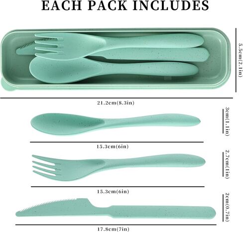 Reusable Travel Utensils Set with Case, 4 Pack Reusable Wheat Straw Portable Utensils Set with Case, Travel Utensils for Lunch, Camping, Picnic, Travel (Green, Pink, Blue, Beige) in Kuwait