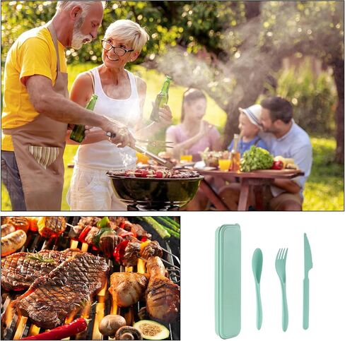 Reusable Travel Utensils Set with Case, 4 Pack Reusable Wheat Straw Portable Utensils Set with Case, Travel Utensils for Lunch, Camping, Picnic, Travel (Green, Pink, Blue, Beige) in Kuwait